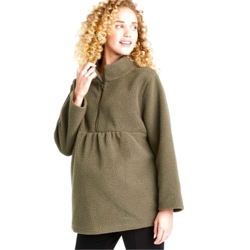 Isabel Maternity by Ingrid & Isabel Half Zip Pullover Olive Size XL.